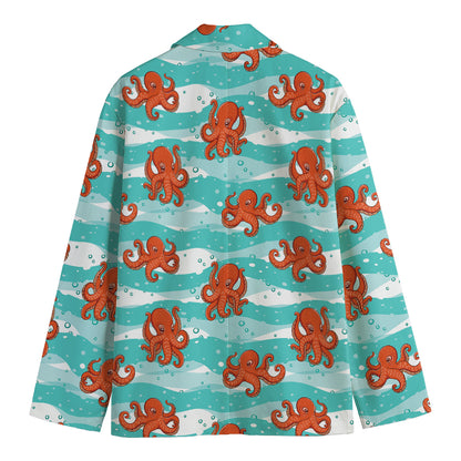 Cartoon Octopus Pattern Print Men's Blazer