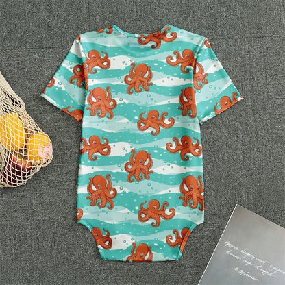 Cartoon Octopus Pattern Print Men's Bodysuit