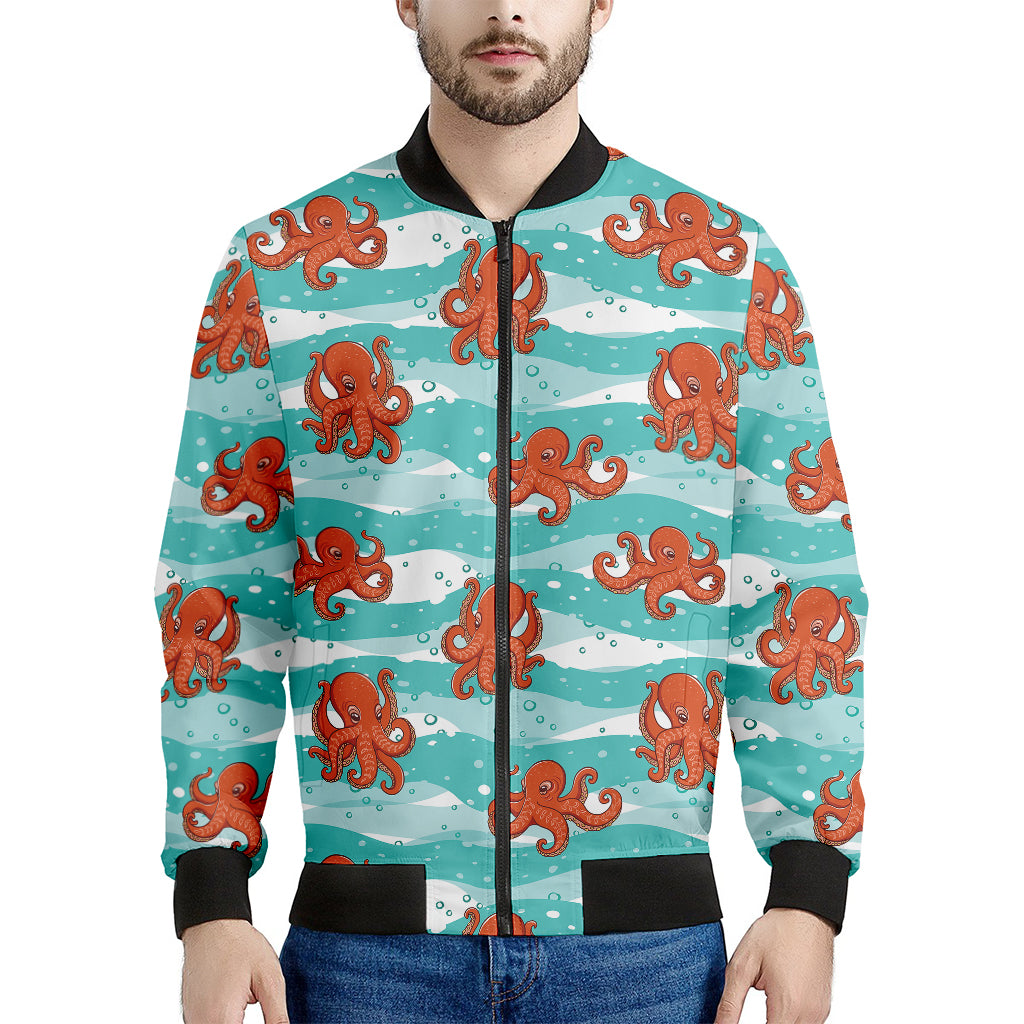 Cartoon Octopus Pattern Print Men's Bomber Jacket