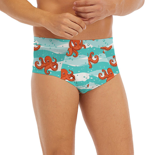 Cartoon Octopus Pattern Print Men's Briefs