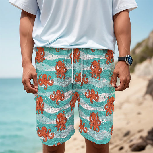 Cartoon Octopus Pattern Print Men's Cargo Shorts