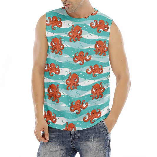Cartoon Octopus Pattern Print Men's Fitness Tank Top