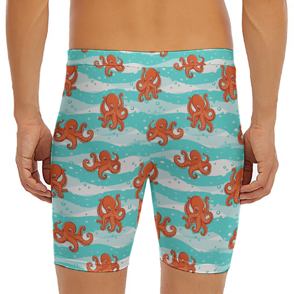 Cartoon Octopus Pattern Print Men's Long Boxer Briefs