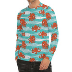 Cartoon Octopus Pattern Print Men's Long Sleeve Rash Guard