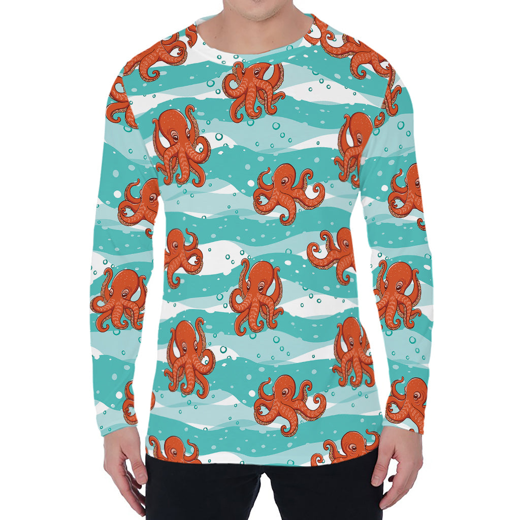 Cartoon Octopus Pattern Print Men's Long Sleeve T-Shirt