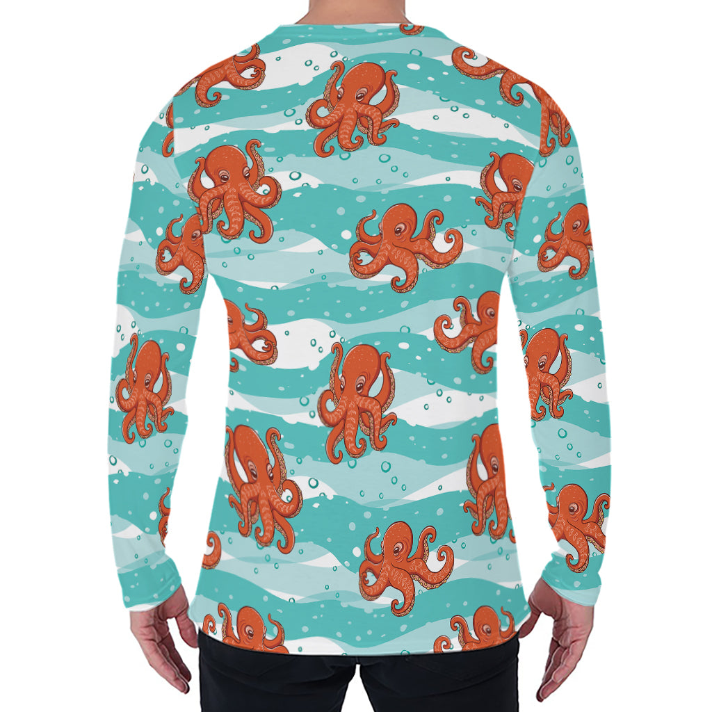 Cartoon Octopus Pattern Print Men's Long Sleeve T-Shirt