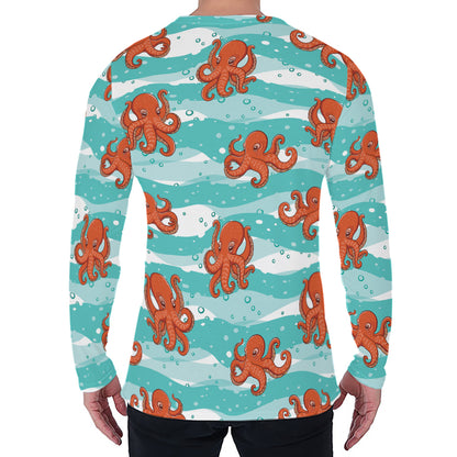 Cartoon Octopus Pattern Print Men's Long Sleeve T-Shirt