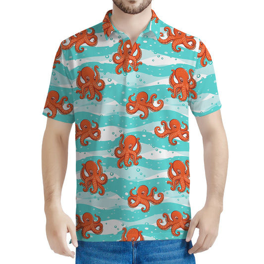 Cartoon Octopus Pattern Print Men's Polo Shirt