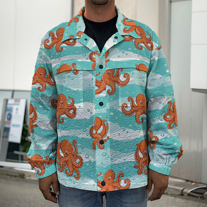 Cartoon Octopus Pattern Print Men's Shirt Jacket