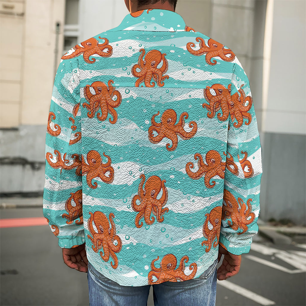 Cartoon Octopus Pattern Print Men's Shirt Jacket