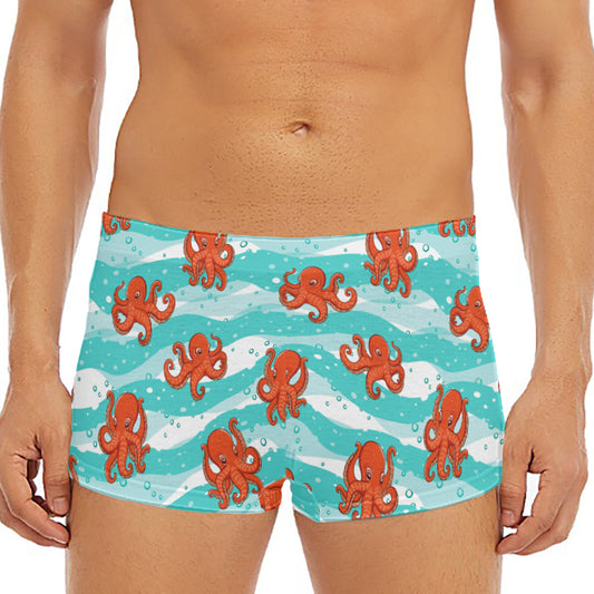 Cartoon Octopus Pattern Print Men's Short Boxer Briefs