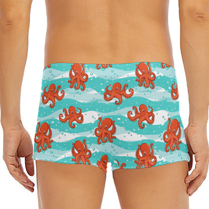 Cartoon Octopus Pattern Print Men's Short Boxer Briefs