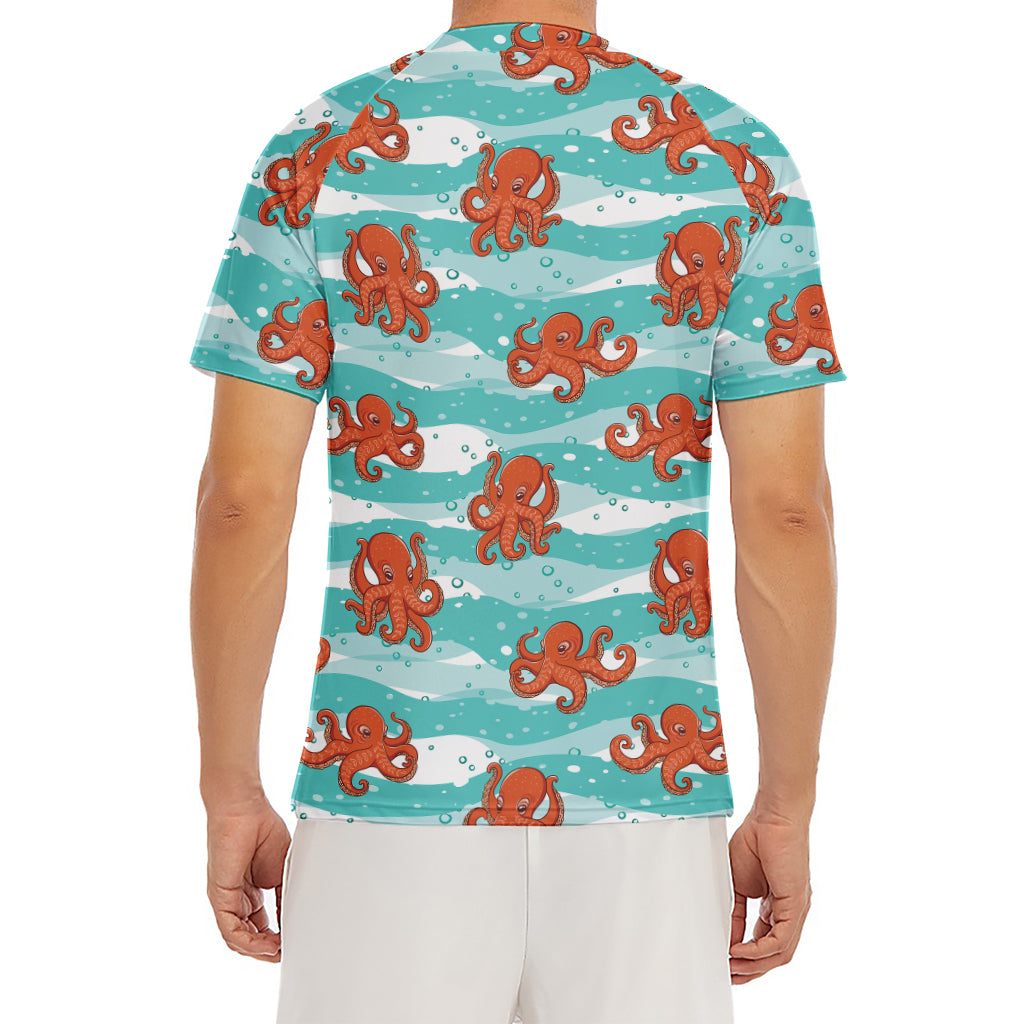 Cartoon Octopus Pattern Print Men's Short Sleeve Rash Guard