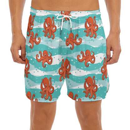 Cartoon Octopus Pattern Print Men's Split Running Shorts