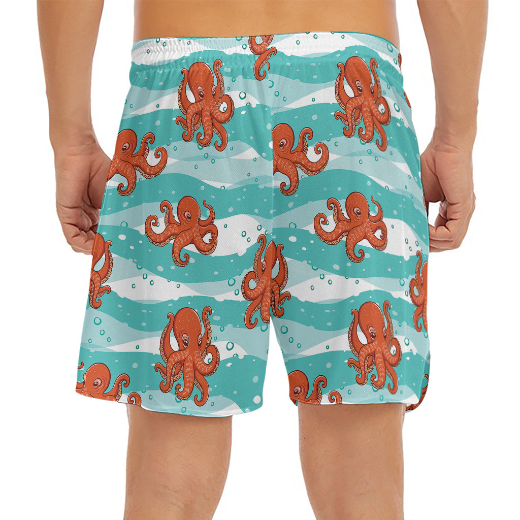 Cartoon Octopus Pattern Print Men's Split Running Shorts