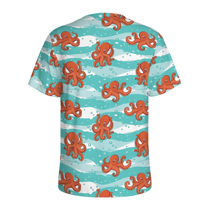 Cartoon Octopus Pattern Print Men's Sports T-Shirt