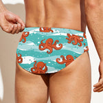 Cartoon Octopus Pattern Print Men's Swim Briefs