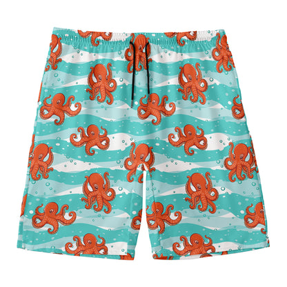 Cartoon Octopus Pattern Print Men's Swim Trunks