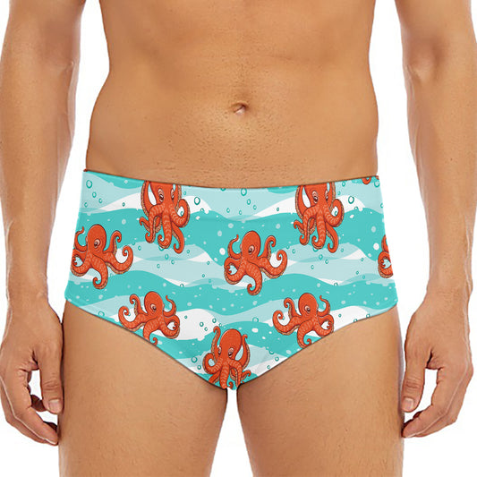 Cartoon Octopus Pattern Print Men's Triangle Swim Briefs