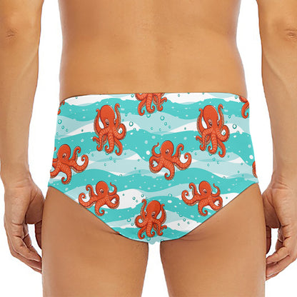 Cartoon Octopus Pattern Print Men's Triangle Swim Briefs