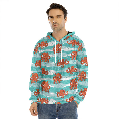 Cartoon Octopus Pattern Print Men's Velvet Pullover Hoodie