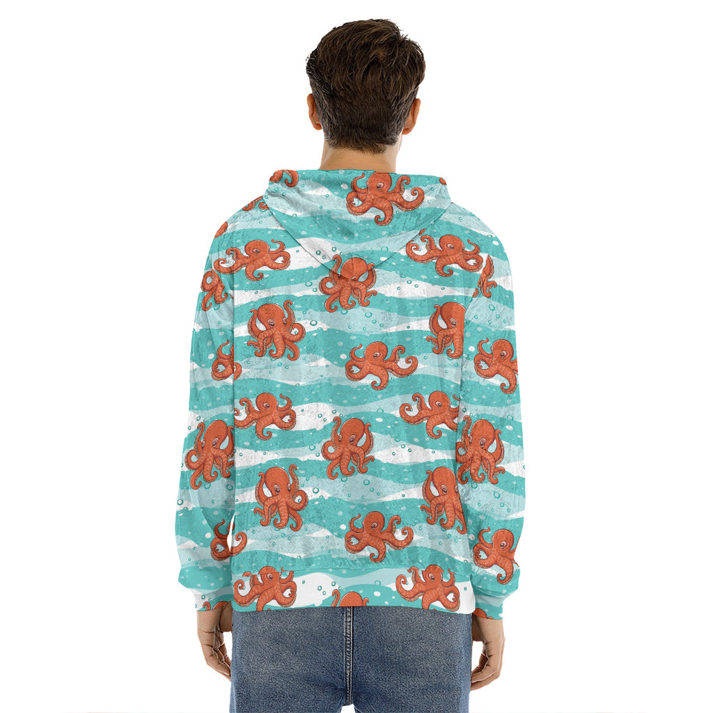 Cartoon Octopus Pattern Print Men's Velvet Pullover Hoodie