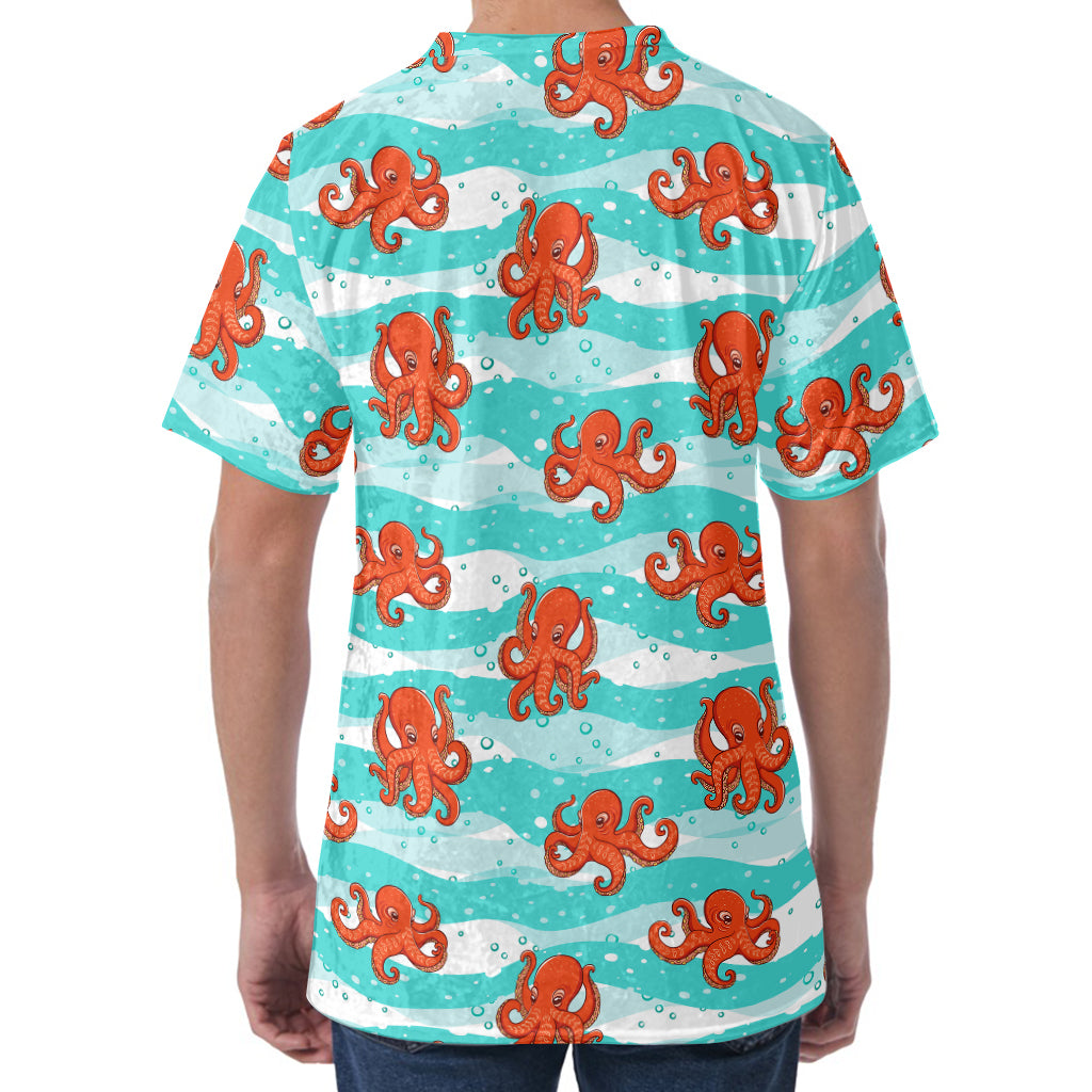 Cartoon Octopus Pattern Print Men's Velvet T-Shirt