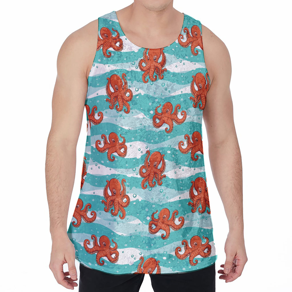 Cartoon Octopus Pattern Print Men's Velvet Tank Top