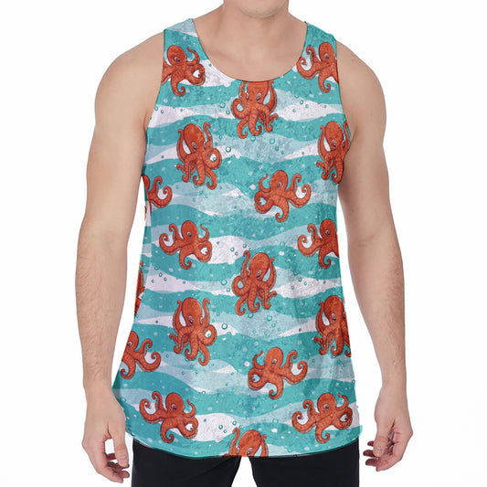 Cartoon Octopus Pattern Print Men's Velvet Tank Top