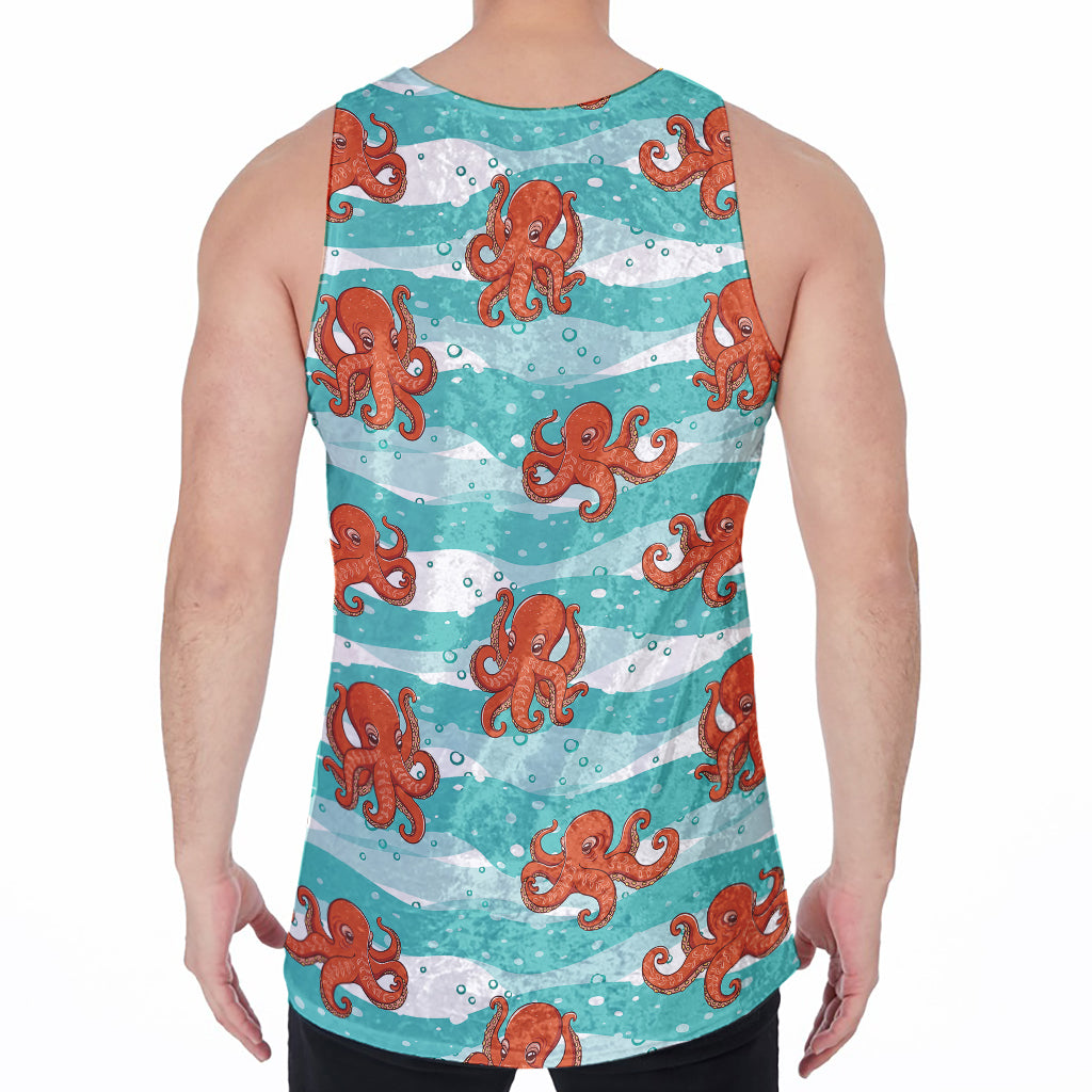 Cartoon Octopus Pattern Print Men's Velvet Tank Top