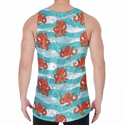 Cartoon Octopus Pattern Print Men's Velvet Tank Top