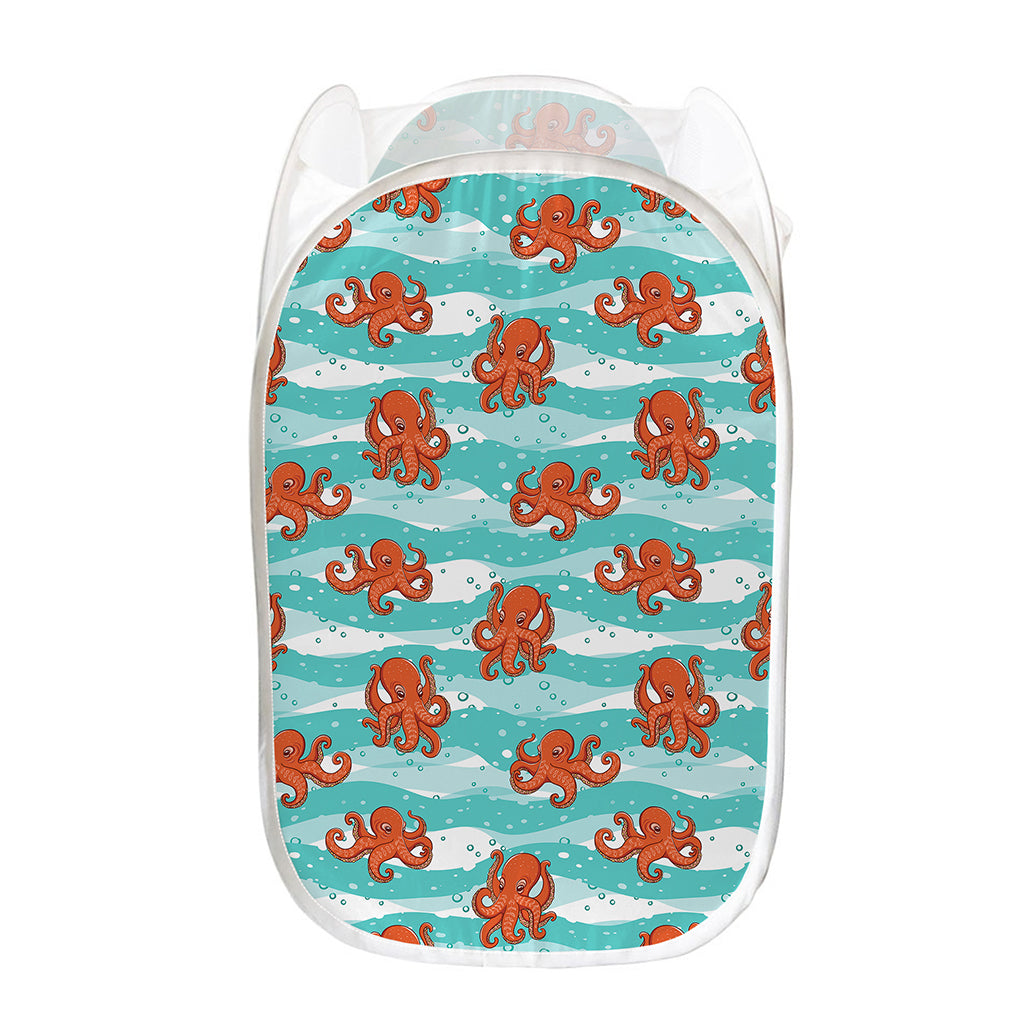Cartoon Octopus Pattern Print Mesh Laundry Hamper
