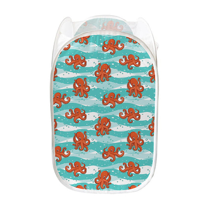 Cartoon Octopus Pattern Print Mesh Laundry Hamper