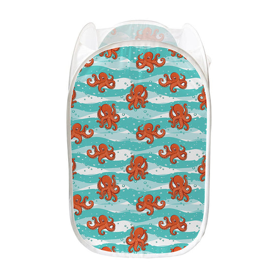 Cartoon Octopus Pattern Print Mesh Laundry Hamper
