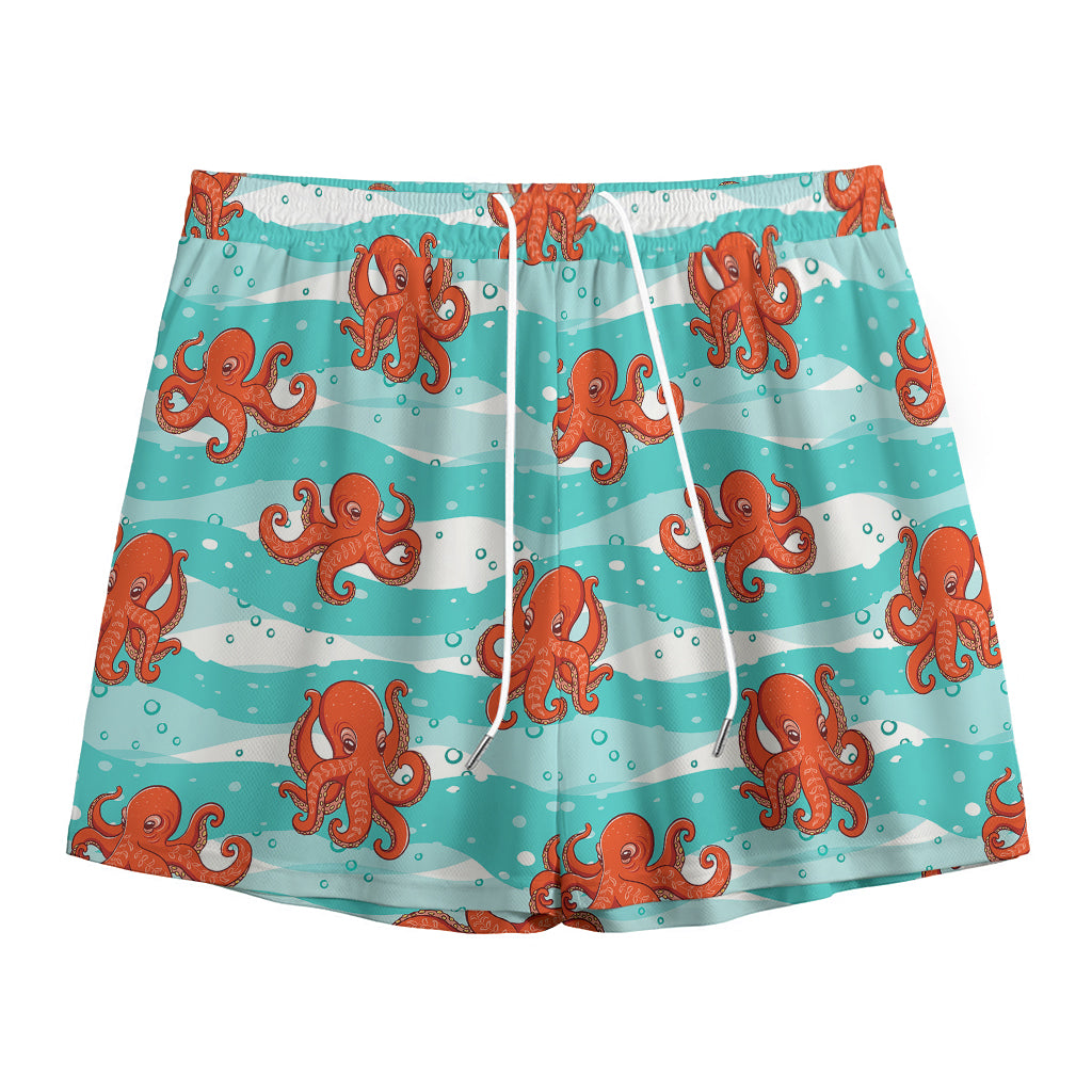 Cartoon Octopus Pattern Print Mesh Shorts