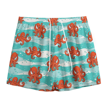 Cartoon Octopus Pattern Print Mesh Shorts