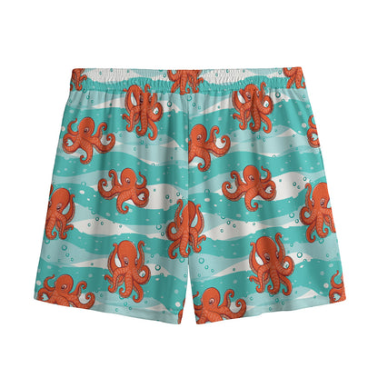 Cartoon Octopus Pattern Print Mesh Shorts