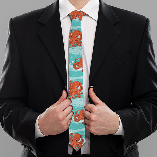 Cartoon Octopus Pattern Print Necktie