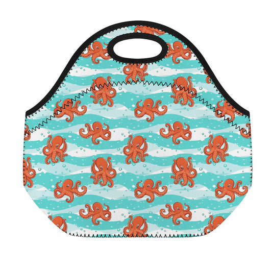 Cartoon Octopus Pattern Print Neoprene Lunch Bag
