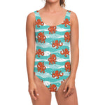 Cartoon Octopus Pattern Print One Piece Swimsuit