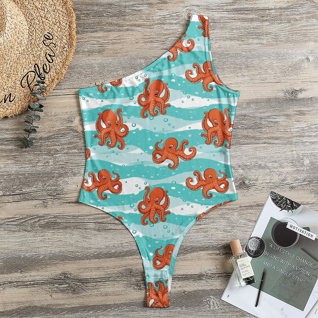 Cartoon Octopus Pattern Print One Shoulder Bodysuit