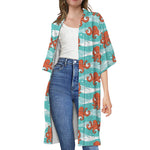 Cartoon Octopus Pattern Print Open Front Beach Cover Up