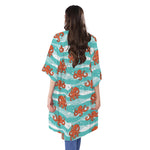 Cartoon Octopus Pattern Print Open Front Beach Cover Up