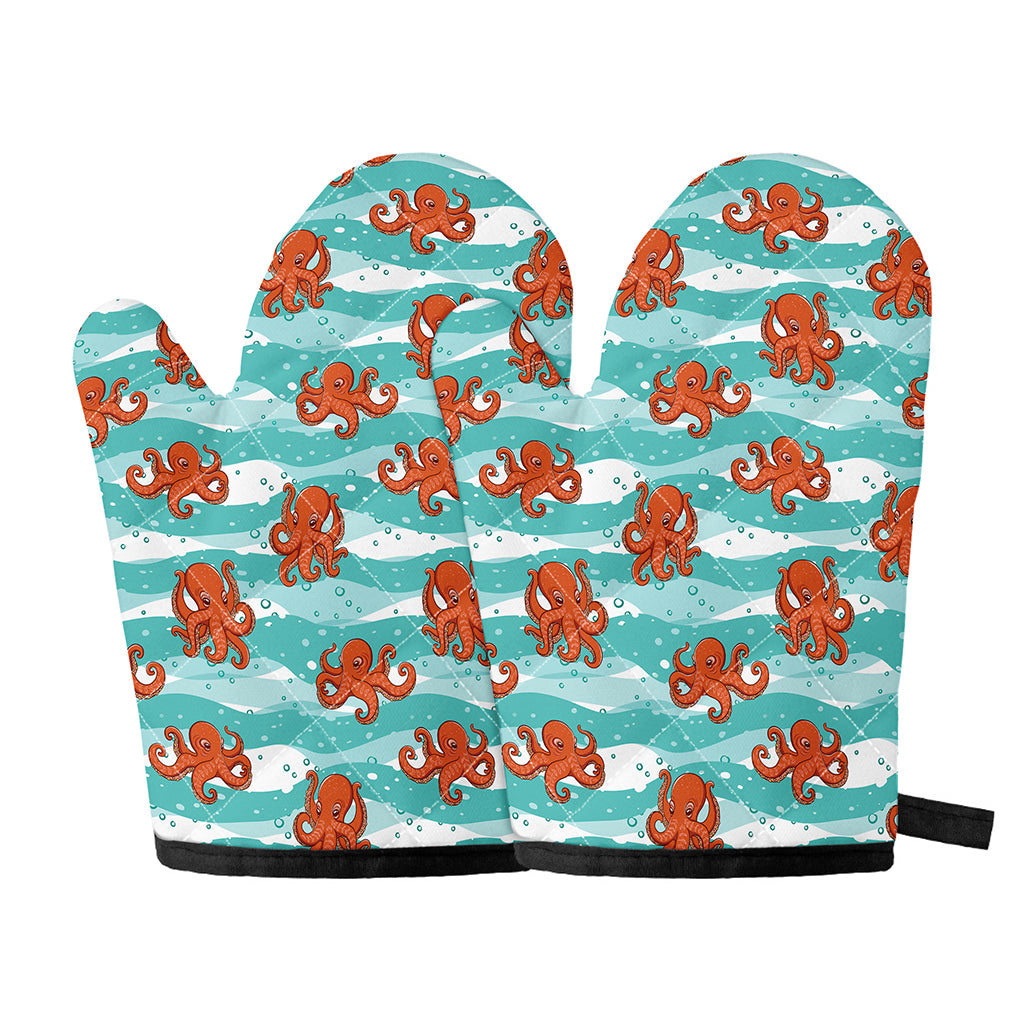 Cartoon Octopus Pattern Print Oven Mitts