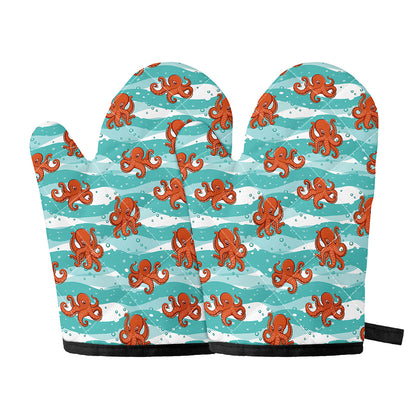 Cartoon Octopus Pattern Print Oven Mitts