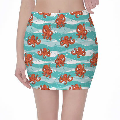 Cartoon Octopus Pattern Print Pencil Mini Skirt
