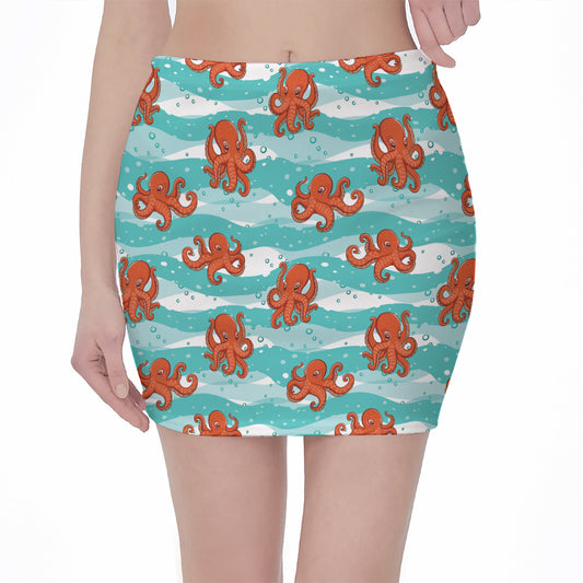 Cartoon Octopus Pattern Print Pencil Mini Skirt