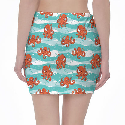 Cartoon Octopus Pattern Print Pencil Mini Skirt