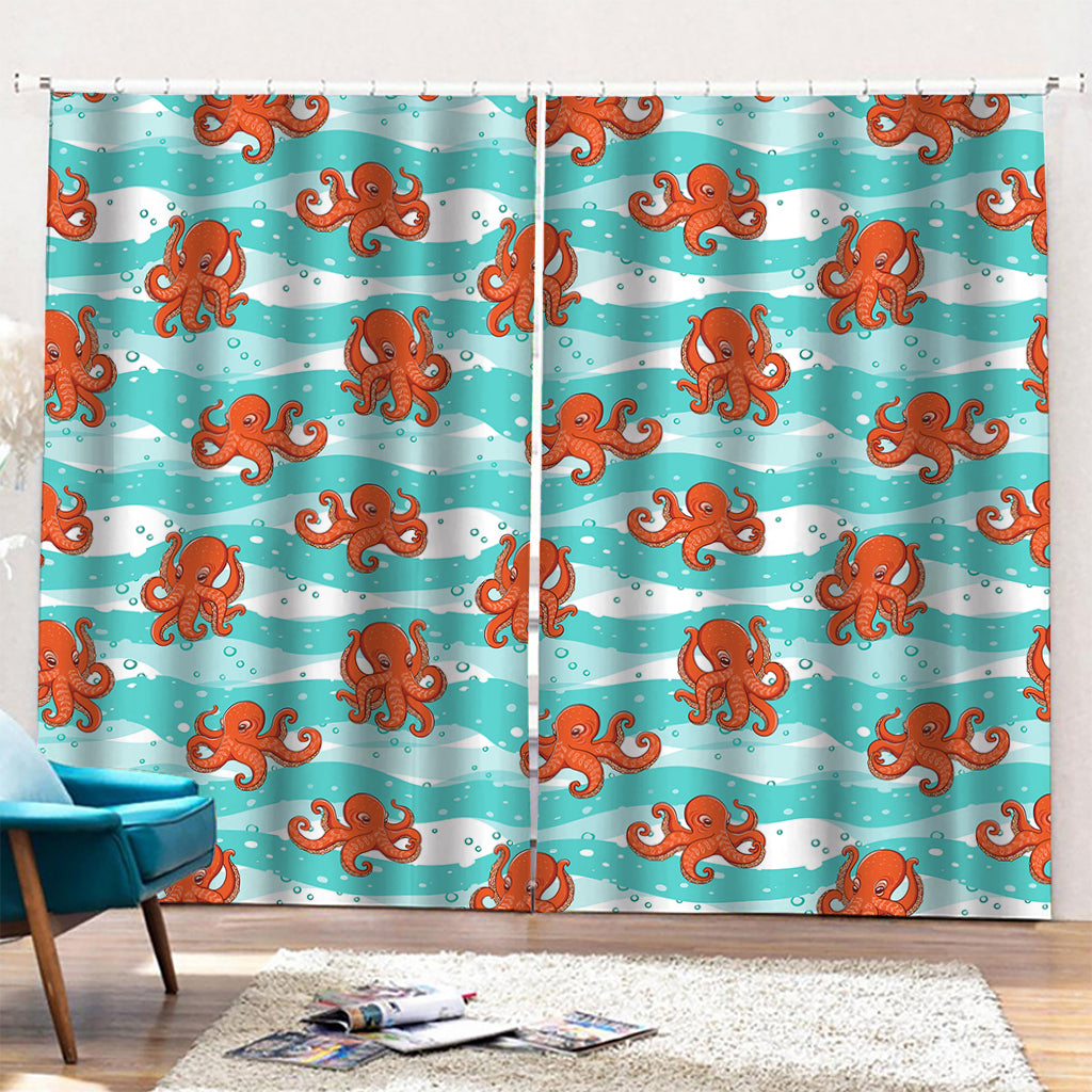 Cartoon Octopus Pattern Print Pencil Pleat Curtains