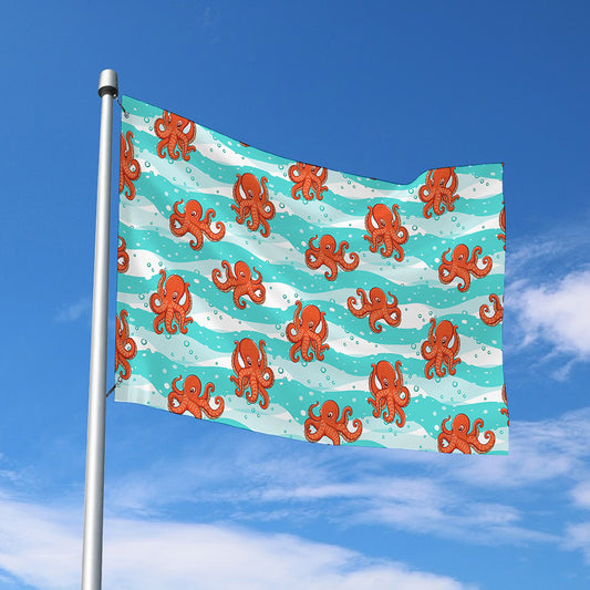 Cartoon Octopus Pattern Print Polyester Flag